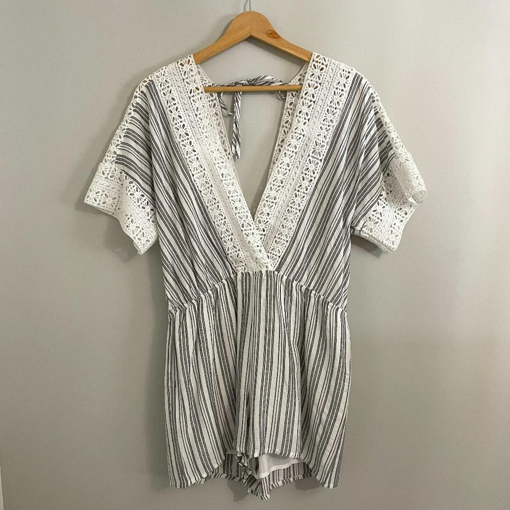 Black & White Striped Crochet Romper